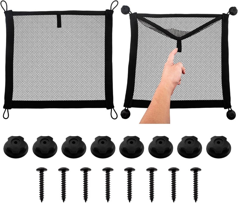 VEHIRIE 2 Pack Small Cargo Net Pocket Storage Mesh Netting Organizer with 8 PCS Mounting Screws for Car RV SUV Camper Boat 15.7 x 13.8 inches - Image 1